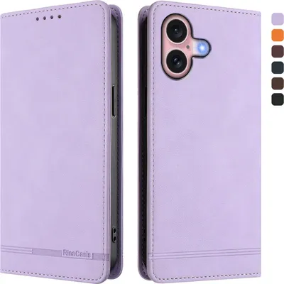 Image de Etui pour iPhone 16, étui rétro en cuirPolyuréthaneavec support et fentes pour cartes Violet