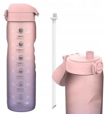 Produktbild von ION8 Motivations-Trinkflasche mit Strohhalm 1L Pink