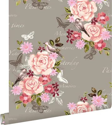 Obrázok produktu pre ESTAhome tapety kvety a vtáky sépia hnedá 53 cm x 10,05 m