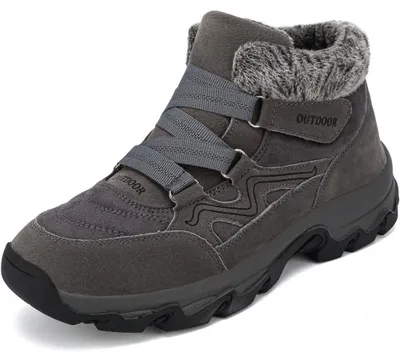 Image de Bottes d'hiver, doublées pour plus de chaleur, antidérapantes, de randonnée, confortables, unisexes, grises, taille 42