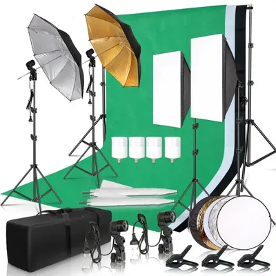 Produktbild von Fotografie Beleuchtungsset, Komplettes Hintergrund-Setup, Hochwertige LED-Lampen, Fotokit 36/li/ul/div