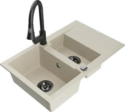 Immagine prodotto di Mexen Gaspar lavello in granito a 1,5 vasca con scolapiatti e miscelatore cucina Elia, beige - 6507-69-670101-70