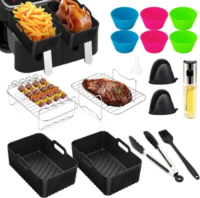 Produktbild von Airfryer Zubehör für Ninja Foodi AF300EU AF400EU 7.6L-9.5L, BPA-frei, Spülmaschinenfest, Heißluftfritteuse Zubehör - 15 TLG