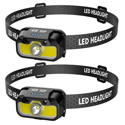 Produktbild von Wiederaufladbare LED-Stirnlampe,2pcs mit Sensor, 4 Modi, 360° verstellbarer Kopf, sicherer Halt – ideal zum Laufen, Joggen