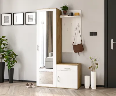 Image de AX LIVING Garde-robe avec miroir Magnola - 100 cm de large, Artisan & Blanc