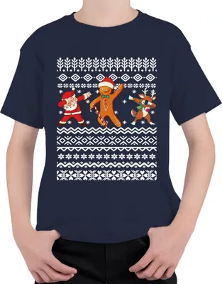 Produktbild von Dabbing Santa Cookie Lebkuchen - Ugly Christmas Sweater Weihnachten Uni Kinder T-Shirt, Navy, 128