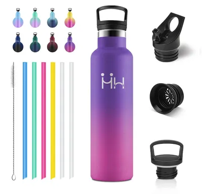 Produktbild von Isolierflasche Edelstahl 750ml, Auslaufsicherer Trinkflasche mit Strohhalm, Ther