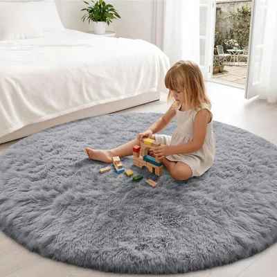 Obrázek produktu pro Kulatý koberec s vysokým vlasem, šedý, 160x160 cm, polyester