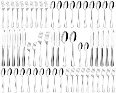 Produktbild von 12-Personen-Geschirrset, 60-teiliges Edelstahl-Geschirrset, elegantes Besteck mit Messer, Gabel, Löffel, geeignet für Zuhause, Party, Restaurant