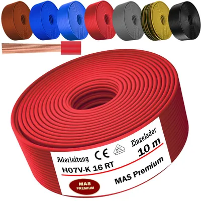 Image de 10m de câble H07 V-K RT 1x16 mm² rouge monoconducteur flexible