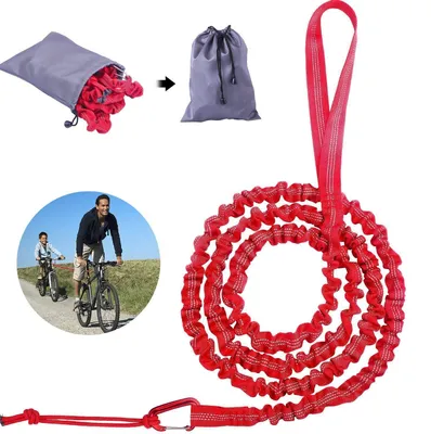 Image de Câble de remorquage pour vélo enfant, 3 mètres, élastique, capacité de charge de 225 kg, couleur rouge