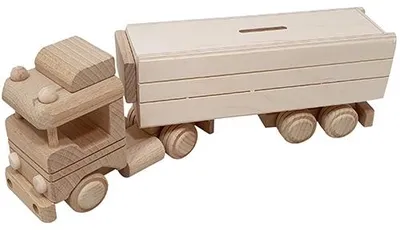 Produktbild von Hobbygroep Holz-LKW Spardose mit Anhänger Buchenholz 31x6,5x11 cm