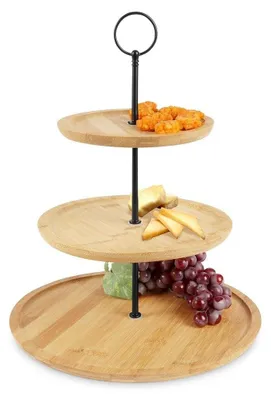 Image de Plateau à biscuits en bambou à trois niveaux pour biscuits, fruits et collations