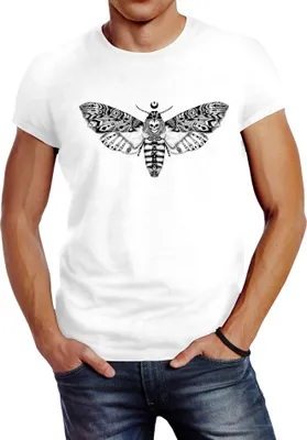 Produktbild von Herren T-Shirt Falter Schmetterling Butterfly Totenkopf Skull Atzec Neverless® weiß 3XL