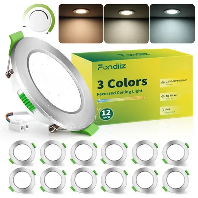 12 LED-Einbauspots, dimmbar, 3CCT, IP44, 55-68 mm