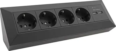 Produktbild von CHILITEC Steckdosenblock 23119, 4-fach, mit 2x USB, 16A/250V, schwarz
