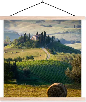 Produktbild von MuchoWow® Textilposter Toskana - Landschaft - Grün 60x60 cm mit holzfarbenen Rahmen - Wanddekoration