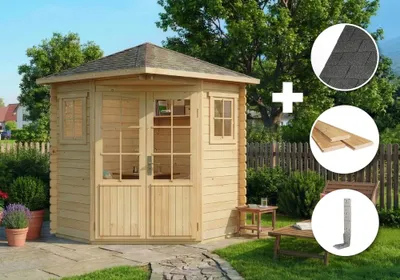 Produktbild von Alpholz Gartenhaus Set 5-Eck Sunny-A Naturbelassen 225x225cm inkl. Dacheindeckung und Fußboden