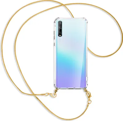 Produktbild von Handykette Backcover-Schutzhülle mit Band (Metall goldfarben) für Huawei P Smart S // Enjoy 10s / Y8p - goldfarbene Kette Snake