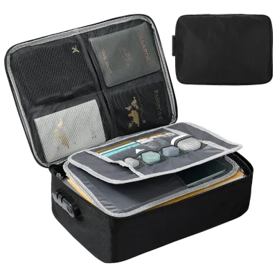 Produktbild von 3-lagiger Multifunktions-Dokumentenorganizer mit Zahlenschloss – Hochsichere Schwarzbox für Ausweise, Pässe & Wichtige Unterlagen