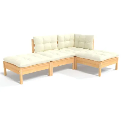 Produktbild von vidaXL 4-tlg. Garten-Lounge-Set mit Creme Kissen Kiefer Massivholz