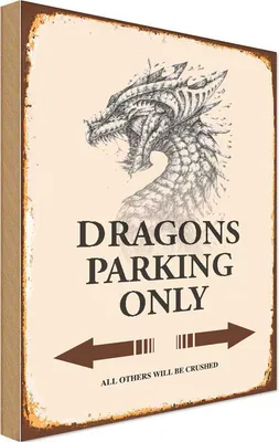 Produktbild von vianmo Holzschild 18x12 cm Dragons parking only Warnschild Hinweisschild