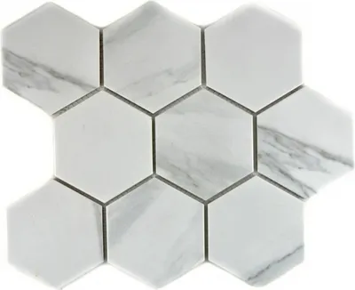 Produktbild von Mosaik Fliese Keramik weiß Hexagon Carrara Optik Wandfliesen Badfliese MOS11F-0102