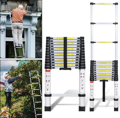 Image de Jayseuw Aluminium Echelle télescopique 3,8M, Echelle extensible, Echelle pliante, Echelle multi-usage, Echelle double, Echelle de ménage, Echelle extérieure, Capacité de charge 150 kg