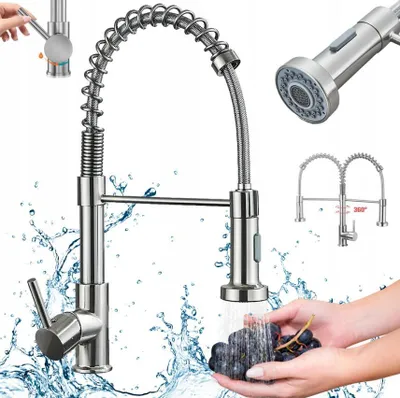 Produktbild von AjieQAQ  Küche, Küchenarmatur, Spültischarmatur mit Brause Ausziehbar, 360°Drehbar 2 Sprühfunktionen, Spiralfeder Spültischarmatur Edelstahl