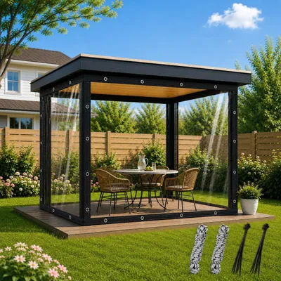 Obrázok produktu pre Priehľadná ochranná plachta 2 x 2 m – vodotesná PVC plachta s okami