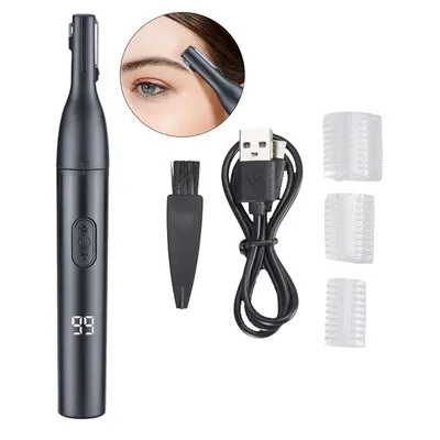 Produktbild von Elektrischer Augenbrauentrimmer USB C Präzisions Trimmer mit LCD Display wasserdichter Scherkopf 2 Klingen für Augenbrauen Gesicht Schwarz