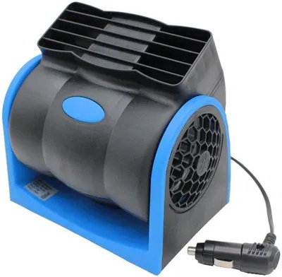 Produktbild von 12V elektrische Autoventilator mit 2 Geschwindigkeiten, blauer tragbarer Lüfter mit Zigarettenanzünderstecker, für alle Fahrzeuge geeignet.