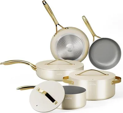 Image de Lot de 8 poêles à induction blanches avec couvercles en verre