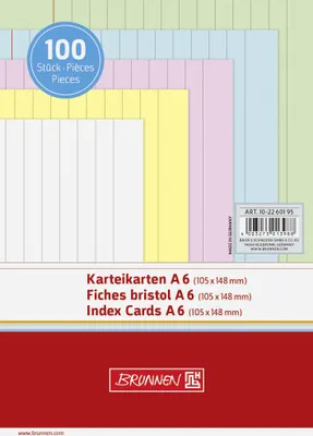 Image de Brunnen fiches lignées A6 5 couleurs assorties 100 pièces