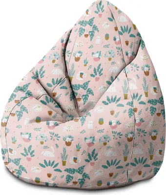 Produktbild von Dreamroots Bean Bag Sitzsack Kinder mit füllung, Bodenkissen Kinder Sitzsack, Sitzsack Kinderzimmer 70x70x105 cm, Cat and Plants