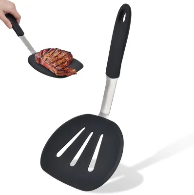 Produktbild von Silikon Pfannenwender - Breiter runder Kochspachtel - Für Pfannkuchen Eier Omelett und Fisch - 31,2 cm