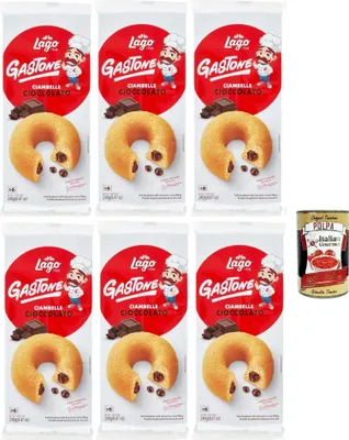 Produktbild von Lago 1968, Le Merende di Ciambelle al cioccolato 6x 240g, Donuts mit Schokolade, Einzeln verpackte, weiche Snacks, ohne Palmöl + Italian Gourmet polpa 400g