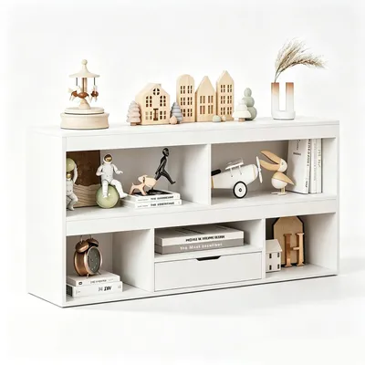 Image de Étagère pour livres pour enfants - Rangement avec tiroir - Bois - Blanc - Pour chambres d'enfants et salles de jeux