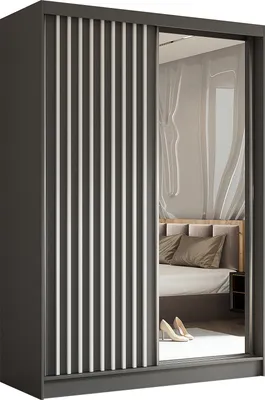 Produktbild von AGMAT Schwebetürenschrank Nevada, Kleiderschrank mit Spiegel und 2 Türen, Moderne Garderobe in Farbe: Graphit, Schrank in Größe: 150 x 216 x 61 cm