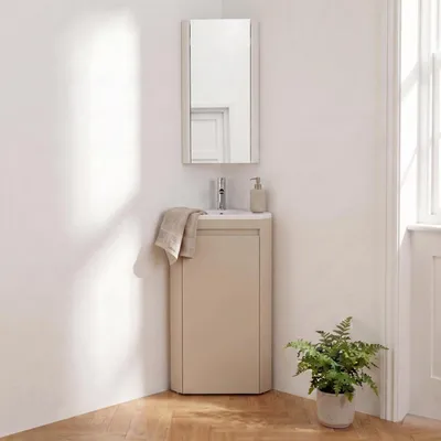 Immagine prodotto di Mobile lavabo angolare SORRENTO su gambe con rubinetto e mobiletto