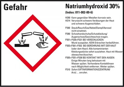Produktbild von Dreifke® Aufkleber I GHS-Etikett Natriumhydroxid 30%, GefStoffV/GHS/CLP, Foli...