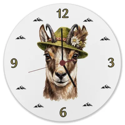 Produktbild von Gämse mit alpenländischem Trachtenhut Wanduhr aus MDF