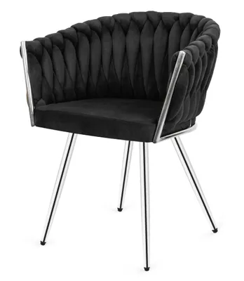 Produktbild von r Samtstuhl mit Steppung & Armlehnen - bequemer Polsterstuhl für Esszimmer, Wohnzimmer, glamouröses Design, robuste Metallbeine,