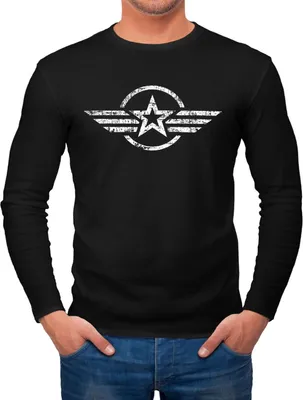 Produktbild von Herren Long-Sleeve Airforce Symbol Stern Army Military Aufdruck Emblem Langarm-Shirt Neverless® schwarz S