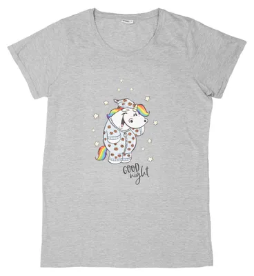 Produktbild von Pummel & Friends Schlafshirt für Damen Pummeleinhorn - Good night Nachthemd Pyjama kurzärmlig Oberteil Grau L