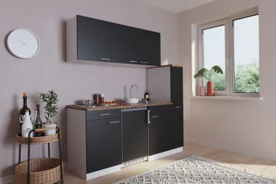 Produktbild von Küche Miniküche Singleküche Küchenzeile Weiß Schwarz Luis 180 cm Respekta