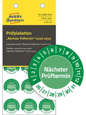 Produktbild von Avery Zweckform 6989-2026, Prüfplaketten, ? 20 mm, 8 Bögen, grün