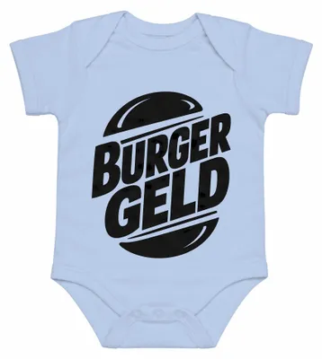 Productafbeelding van Burgergeld, woordspeling, grappig, fastfood, uitspraak, sarcasme, babybody, lichtblauw, maat 12/18