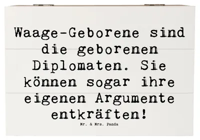 Produktbild von Mr. & Mrs. Panda Geschenkbox Spruch Diplomatische Waage 22 x 15 cm - Weiß - Geschenk, Gerechtigkeit, Geschenke Sternzeichen, Horoskop, Astrologie, Luftzeichen, Box, Kiste