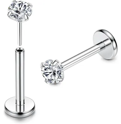 Immagine prodotto di Kit per piercing labbro, 2 pezzi, in titanio G23 con cristalli CZ e opale, inserto a vite, calibro 16G, lunghezza 8mm